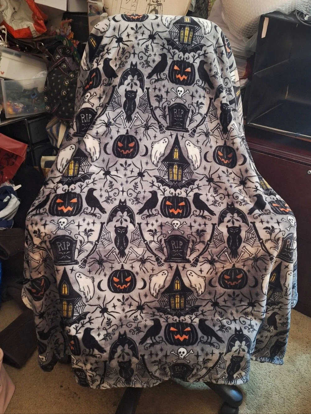 Way To Celebrate Halloween Haunted House Plush Throw Blanket is a cozy